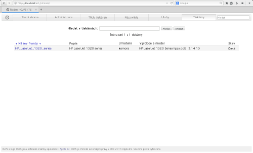  CUPS - seznam aktivních tiskáren 