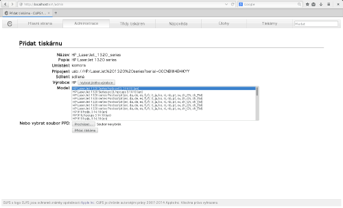  CUPS - volba ovladače tiskárny