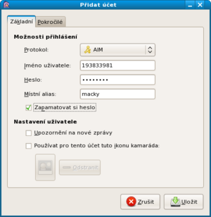  Vytvoření účtu ICQ v aplikaci Pidgin 