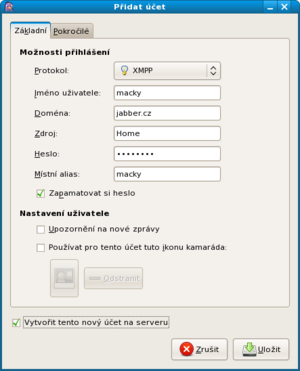  Vytvoření účtu Jabber v aplikaci Pidgin 