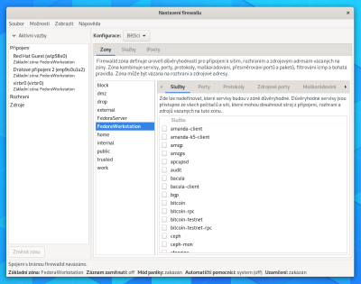  Nastavení firewalld v grafickém rozhraní.