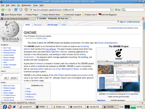  Stránka Wikipedie pojednávající o grafickém prostřebí Gnome 